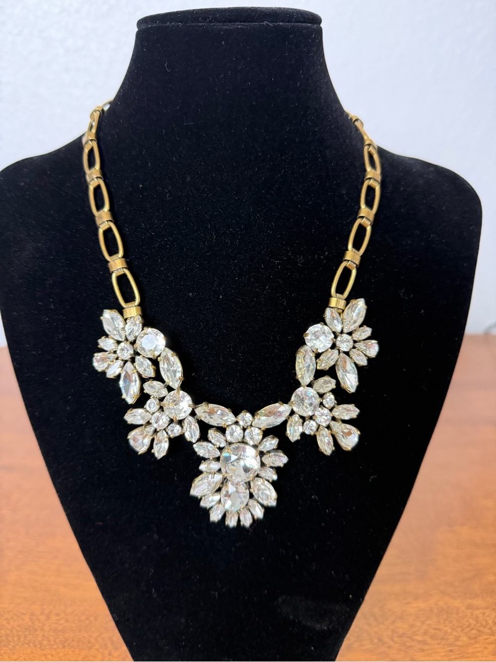 J Crew Vintage Crystal Floral Statement Necklace - Sparkling Clear Stones